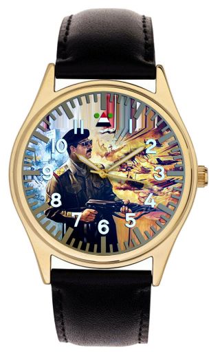 Saddam Hussein With Ak56 Gun Iraqi Baath Party Propoganda Solid Brass Wristwatch