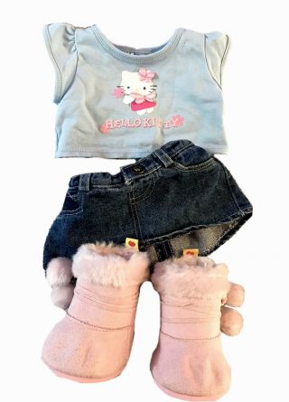 Build A Bear Hello Kitty Clothes Outfit Shirt Jean Skirt Pink Boots Shoes