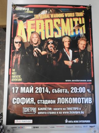 Aerosmith 2014 Sofia Bulgaria Concert Poster Global Warming World Tour 38 " X26 "