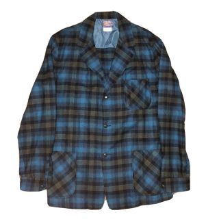 Vintage 70s 80s Pendleton Wool Blazer Jacket Plaid Coat Blue Xl