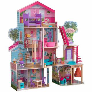 Kids play Pool Party Mansion Dollhouse with 26 Accessories Wooden doll house 3, 2
