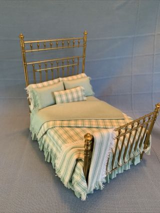 Dollhouse Brass Bed D.  Anne Ruff Artisan Signed Scale 1:12 Bedroom Furniture