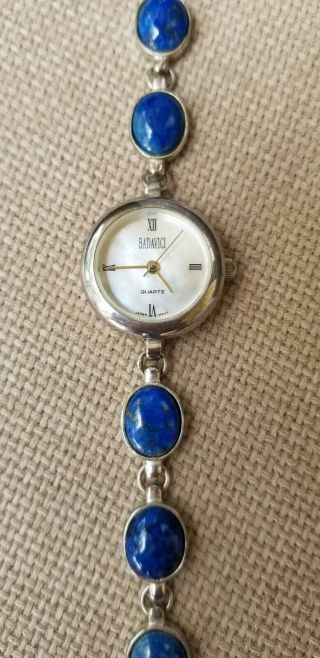 Badavici Solid.  925 Sterling Silver Mother Of Pearl Ladies Lapis Dress Watch