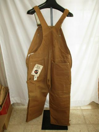 Vintage Nos Carhartt Brown Duck Quilt Lined Bib Overall - 44x32 - Union Made Usa
