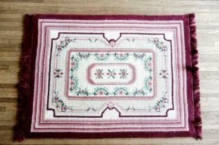 Exquisite Fringed Floral Doll House Rug Petite Petit - Point