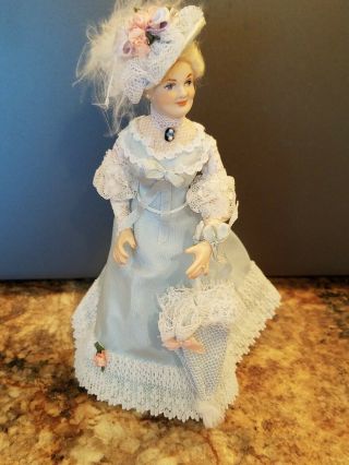 1:12 Scale - Artist Made Victorian Lady Figurine Doll - Porcelain - 6 " Tall