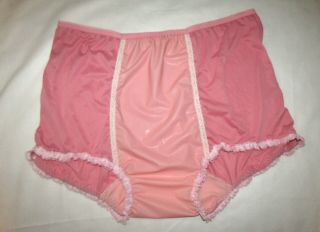 Custom Pink Sanitary Nylon Lace Granny Latex Gusset Panties 10/12 Front Panel
