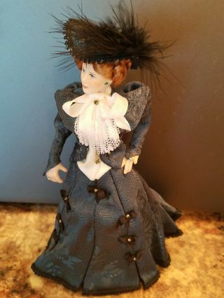 1:12 Scale - Artist Made Victorian Lady Figurine Doll - Porcelain - 6 1/2  Tall