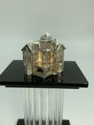 Miniature Artisan Signed Sterling Silver Obadiah Fisher Victorian House (r)