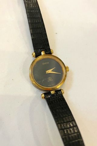 Vintage Authentic Gucci Watch Wristwatch Swiss Black & Gold Ladies Deco Nr