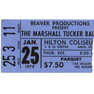 The Marshall Tucker Band & Firefall Concert Ticket Stub Ames Iowa 1/25/79 Rare