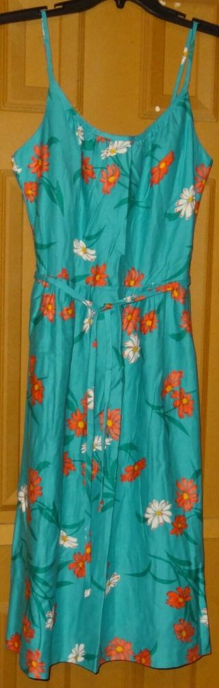 Vintage Malia Of Honolulu Hawaiian Fair Lady Aqua Floral Dress Size 12