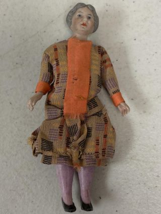 Vintage Bisque & Cloth Dollhouse Grandma Doll 4 5/8 "