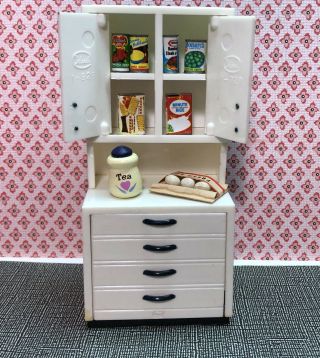 Rare Ideal Kitchen Cabinet Vintage Dollhouse Furniture Renwal Plastic 1:16