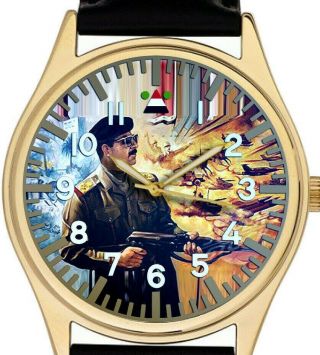 Saddam Hussein W Ak56 Gun Iraqi Baath Party Propoganda Solid Brass Wrist Watch