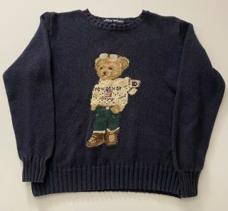 Polo Sport Ralph Lauren Sweater Polo Bear Medium Navy Rare Vintage Vtg Y2k Read