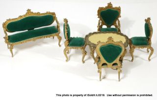 Spielwaren Doll House Furniture 6 - Pc Sofa,  Chairs,  Table Germany Vintage Velvet