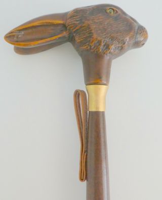 Vintage Rabbit Head Shoe Horn Wood Handle Italy Italian 21 " Hare Concord Rear