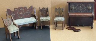Miniature Antique/vintage Dollhouse Set Wooden Parlor Furniture Repair Needed