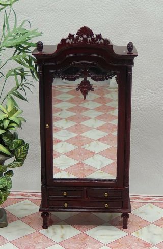 Vintage Bespaq Victorian Mahogany Mirrored Wardrobe Dollhouse Miniature 1:12