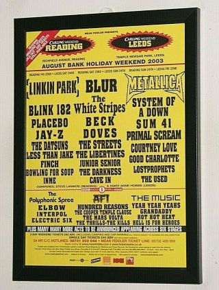 Metallica,  Blur,  Jay Z Framed A4 2003 Reading Leeds Festival Promo Poster