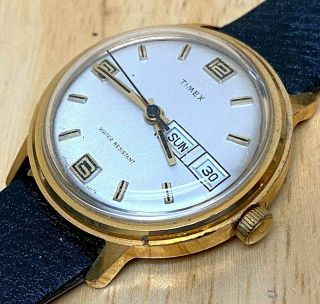 Vintage Timex Marlin 26860 - 02776 Mens Gold Tone Hand - Wind Mechanical Watch Hours