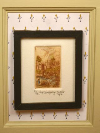 John Anthony Miller Etching " English Country Village " Artist Dollhouse Miniature