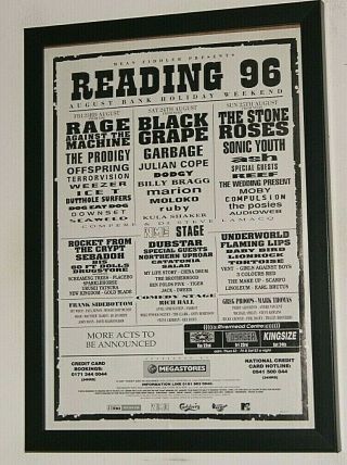Prodigy,  Stone Roses Framed A4 1996 Reading Rock Festival Promo Poster