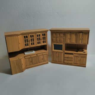 Vintage 1:12 Scale Dollhouse Oak Kitchen Cabinets Doors Work