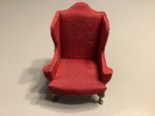 Vintage Miniature Dollhouse 1:12 Wing Back Chair Red Signed By S.  Hoeltge 1981