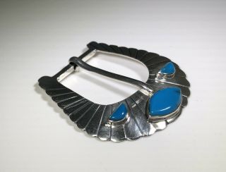 Lp40 Vintage Native American Turquoise Hand Stamped Belt Buckle Sterling Silver