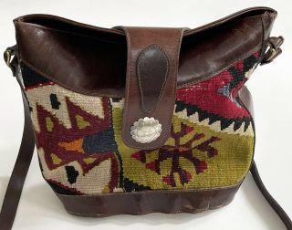 Vintage Handmade Hand Woven Turkish Kilim Rug Bag Southwestern Design