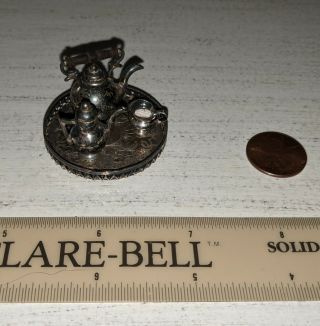 Rare Antique Dollhouse Miniature Sterling Silver Tea Serving Set,  1:12