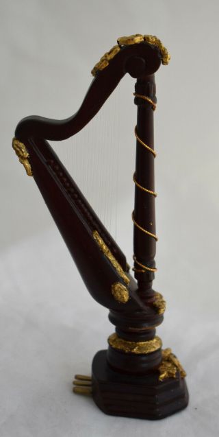Vintage Dollhouse Miniature Bespaq Mahogany Harp Musical Instrument 1:12