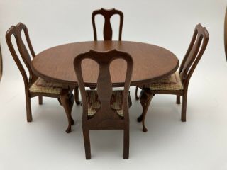 Handmade Miner Wooden Miniature Dining Room Table And Four Chairs 1:12 Scale