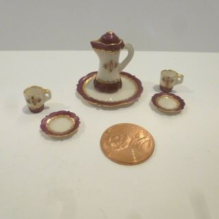 Jo Parker Dollhouse Miniature Porcelain Coffee Set With Cups & Saucers