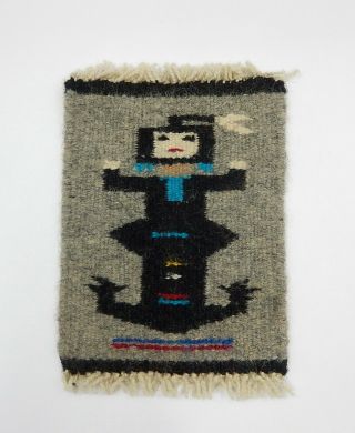 Vintage Navajo Yei Hand Woven Wool Rug Artisan Dollhouse Miniature 1:12 4 7/8 " L