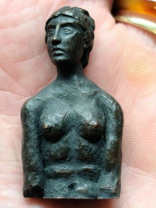 Dollhouse Miniatures Artisan Signed Bronze Nude Bust Of Woman Mini Statue 1:12