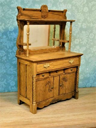 Dollhouse Miniature Vintage Victorian Ornate Mirror Breakfront Cabinet