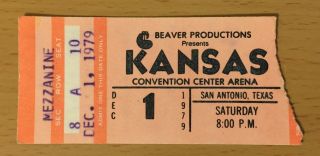 1979 Kansas Monolith Tour San Antonio Concert Ticket Stub Dust In The Wind