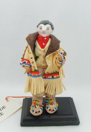 Vintage Southwest Doll In Buckskin Moccasins Artisan Dollhouse Miniature 1:12