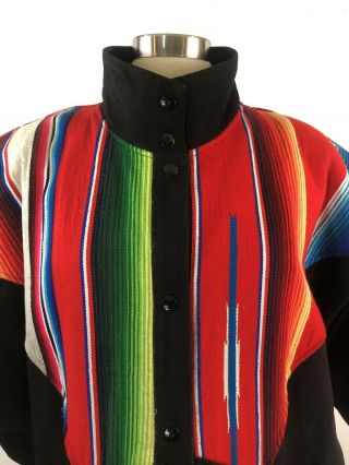 Vtg Womens Southwestern Denim Blanket Coat Jacket Multicolor Striped Navajo Usa