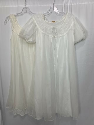 Vintage Gotham Lingerie Peignoir Set Size L Robe Nightgown Ivory Lace