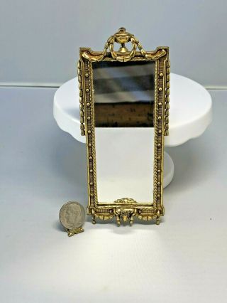 Dollhouse Miniature Ornate Brass Wall Mirror With Sheep Head 1:12
