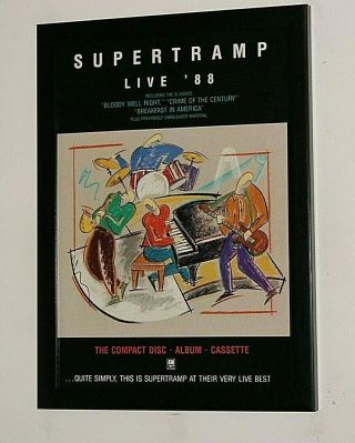 Supertramp Framed A4 1988 `live 88 ` Album Band Art Poster