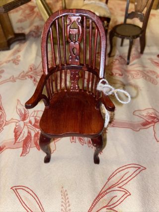 Dollhouse Chair Windsor Fiddleback Walnut Finish Wood 1:12 Miniature Furniture