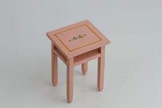 Vintage Antique Tynietoy Pink Wood Dollhouse Furniture Side Table 1:12 Scale