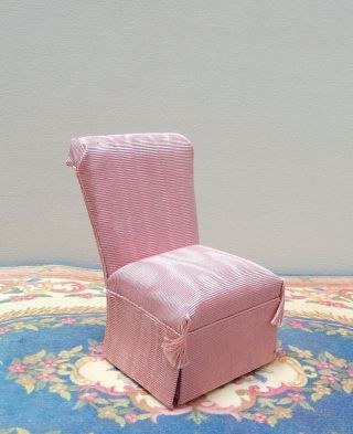 Vintage Pink Silk Moire Side Chair Artisan Dollhouse Miniature 1:12