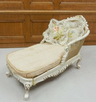 Vintage Bespaq Cane Back Chaise Lounge Chair Dollhouse Miniature 1:12