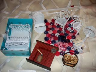 Vintage 1:12 Scale Dollhouse Miniature White Wire Wicker Fireplace Artist Quilt
